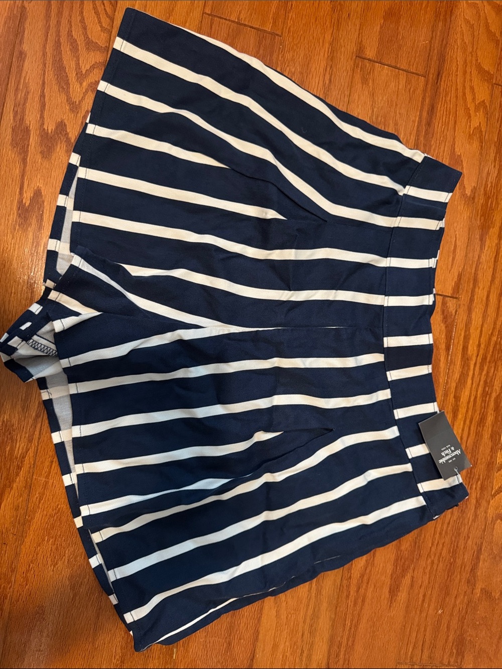 Abercrombie & Fitch Navy and White Striped Bermuda Shorts - High Waist